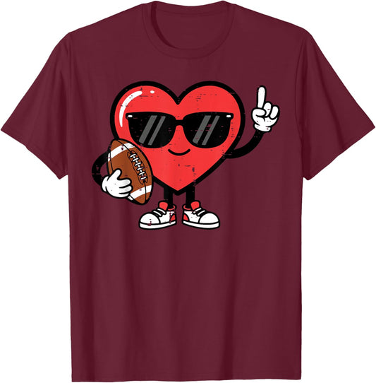 Valentines Day American Football Heart Boys Kids Men Youth T-Shirt - T-Shirt | Maroon