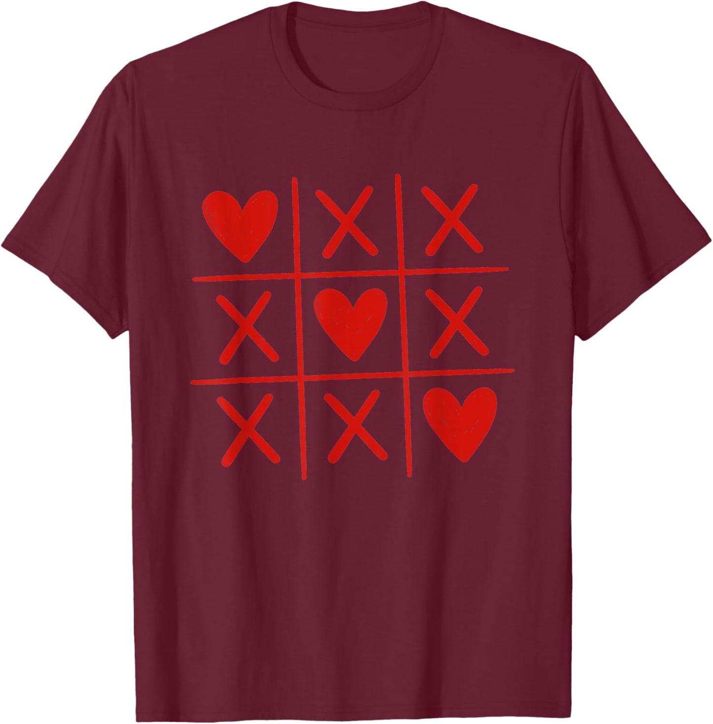 Valentines Hearts Tic Tac Toe Graphic T-Shirt - T-Shirt | Maroon