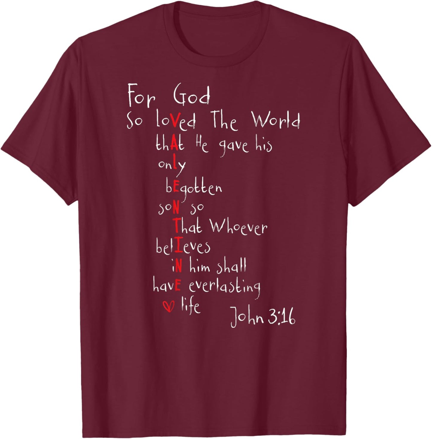 Christian Valentine Scripture Bible Love Verse (On Back) T-Shirt - T-Shirt | Maroon