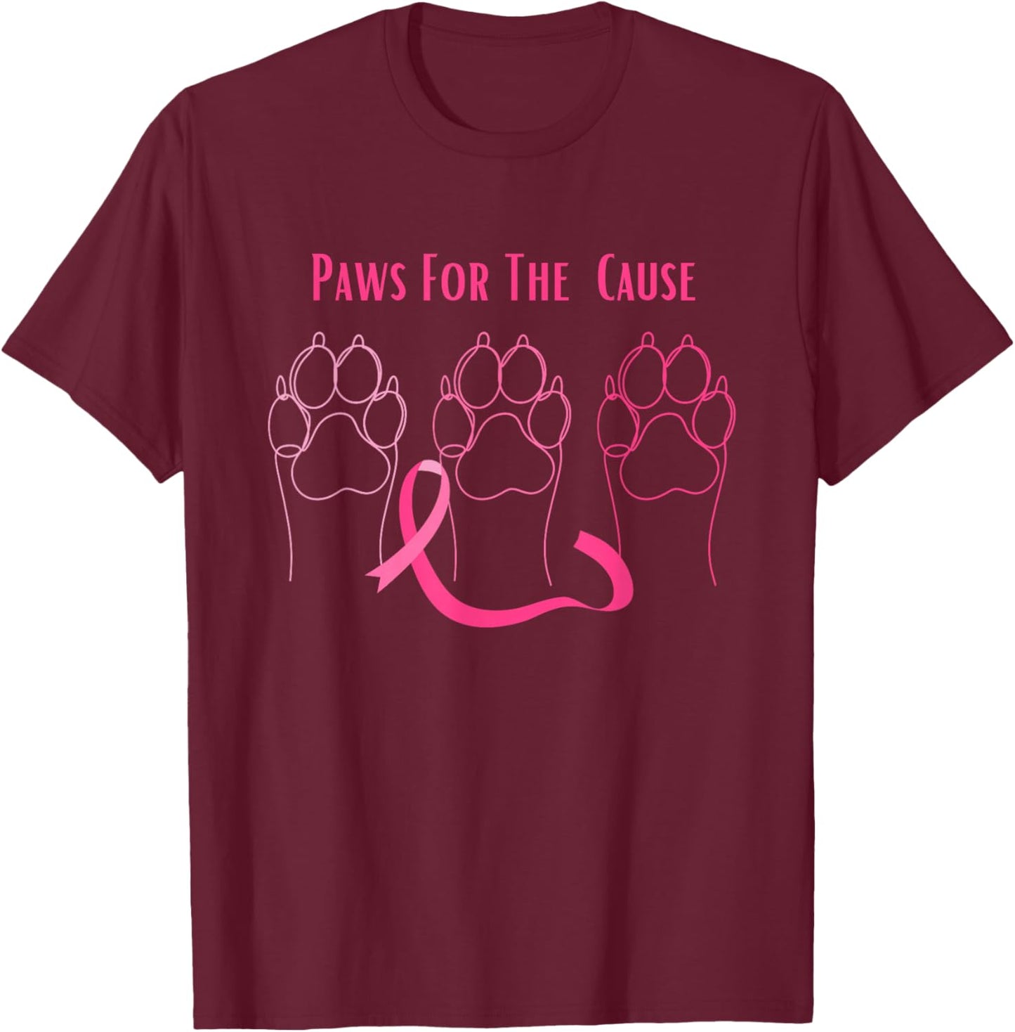 Paws for The Cause Dog Breast Cancer Awareness T-Shirt - T-Shirt | Maroon