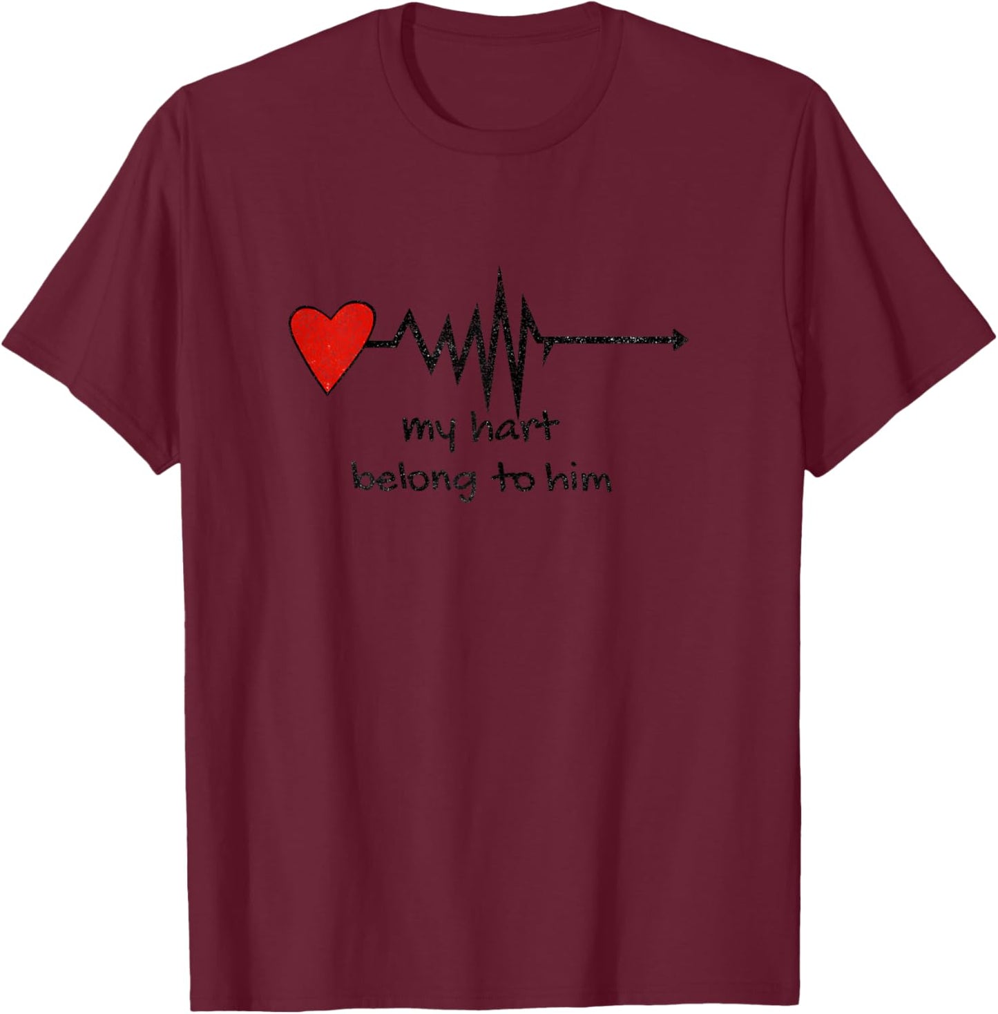Heartbeat My Heart Belongs to Him Cute Couple T-Shirt - T-Shirt | Maroon