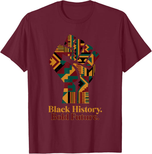Black History Bold Future African Kente Pattern Heritage T-Shirt - T-Shirt | Maroon