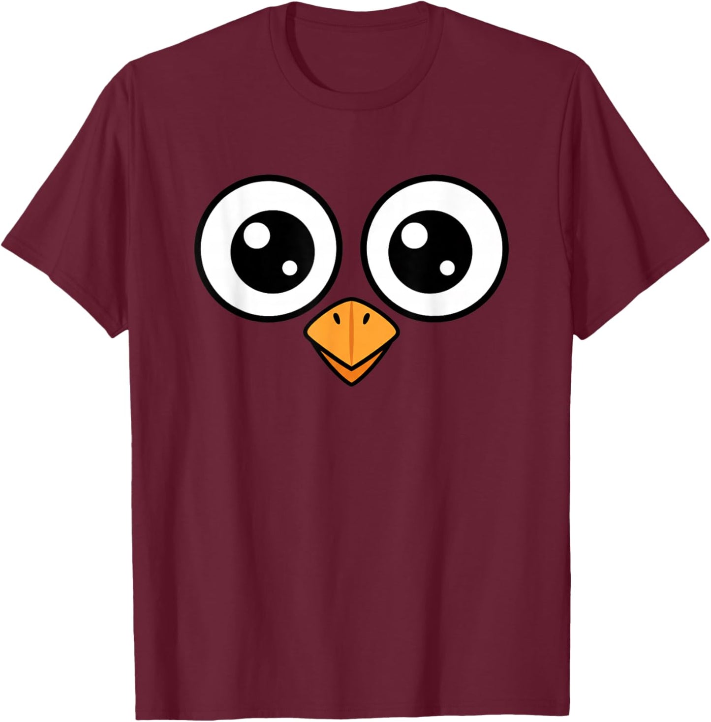 Bird Big-Eyed Cartoon Face Playful Feathered Vibe T-Shirt - T-Shirt | Maroon