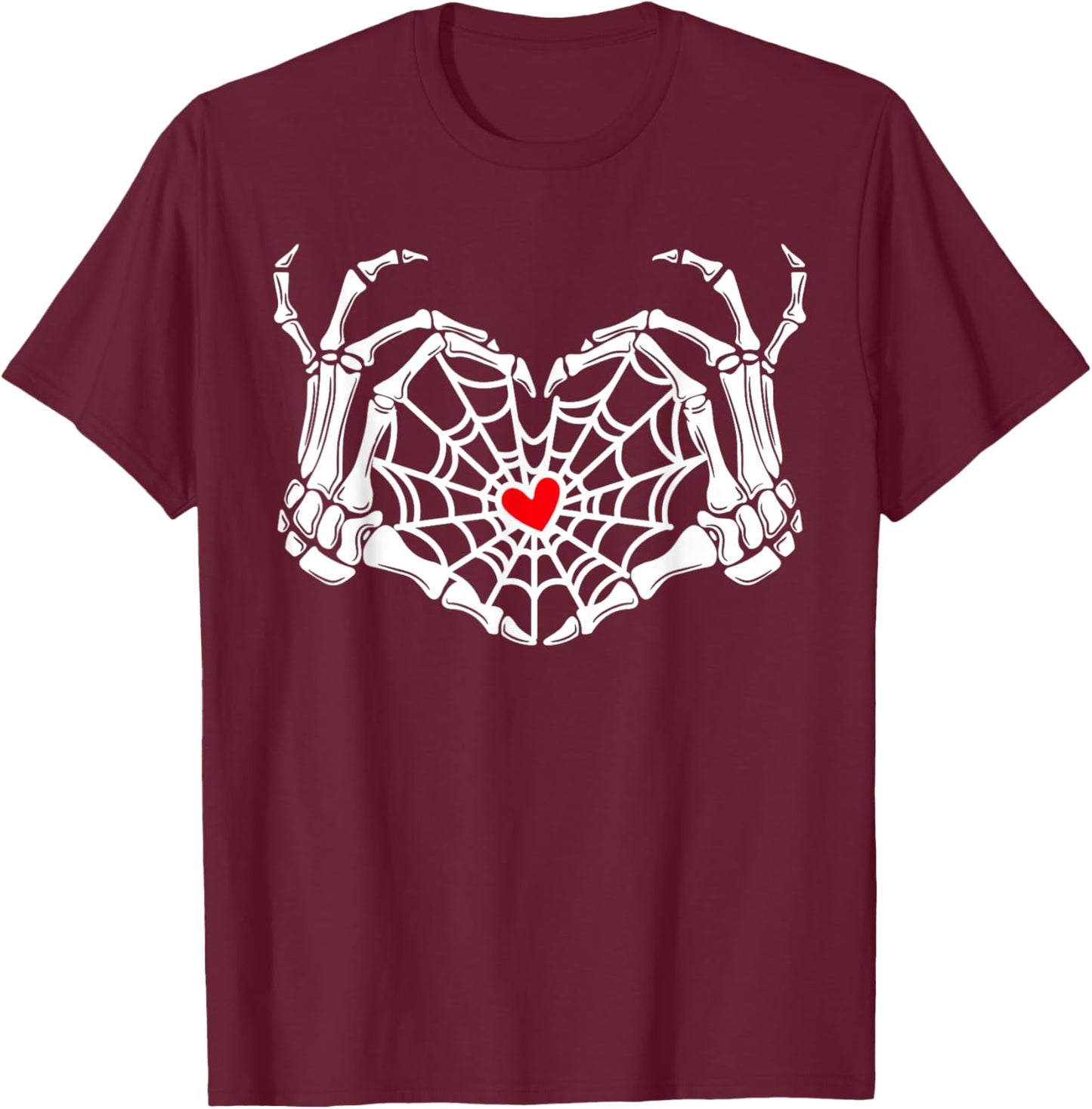 Retro Skeleton Hands Heart Sign Halloween Costume Women Girl T-Shirt - T-Shirt | Maroon