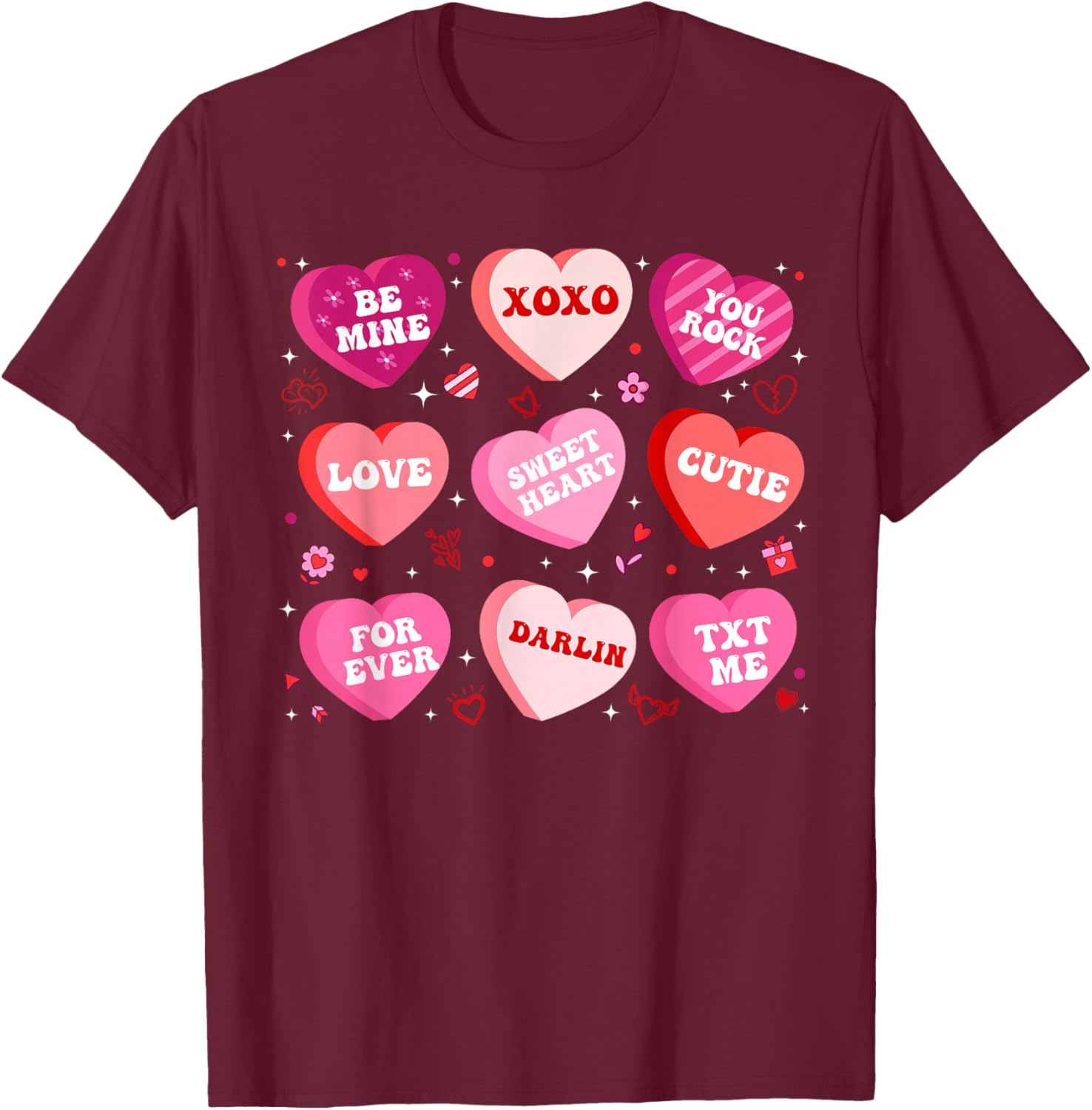 Sweet Heart Love Be Mine XOXO Valentines Day Women Candy T-Shirt - T-Shirt | Maroon
