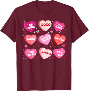 Sweet Heart Love Be Mine XOXO Valentines Day Women Candy T-Shirt - T-Shirt | Maroon