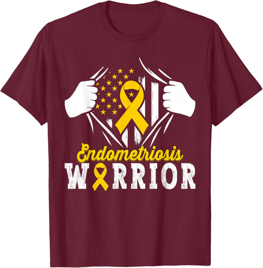 Endometriosis Warrior Endo Awareness Month Yellow Ribbon T-Shirt - T-Shirt | Maroon