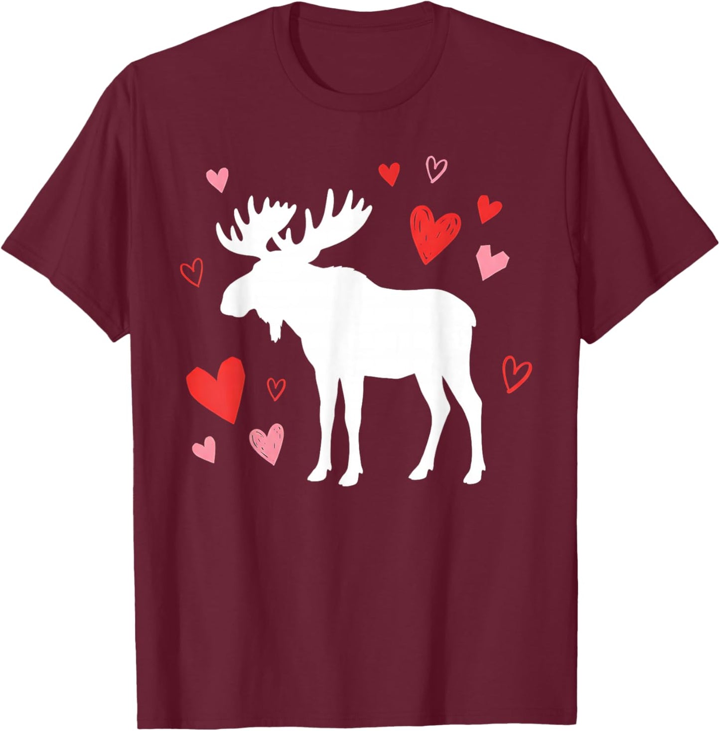 Moose Silhouette Heart Valentine's Day Cute Forest Art T-Shirt - T-Shirt | Maroon