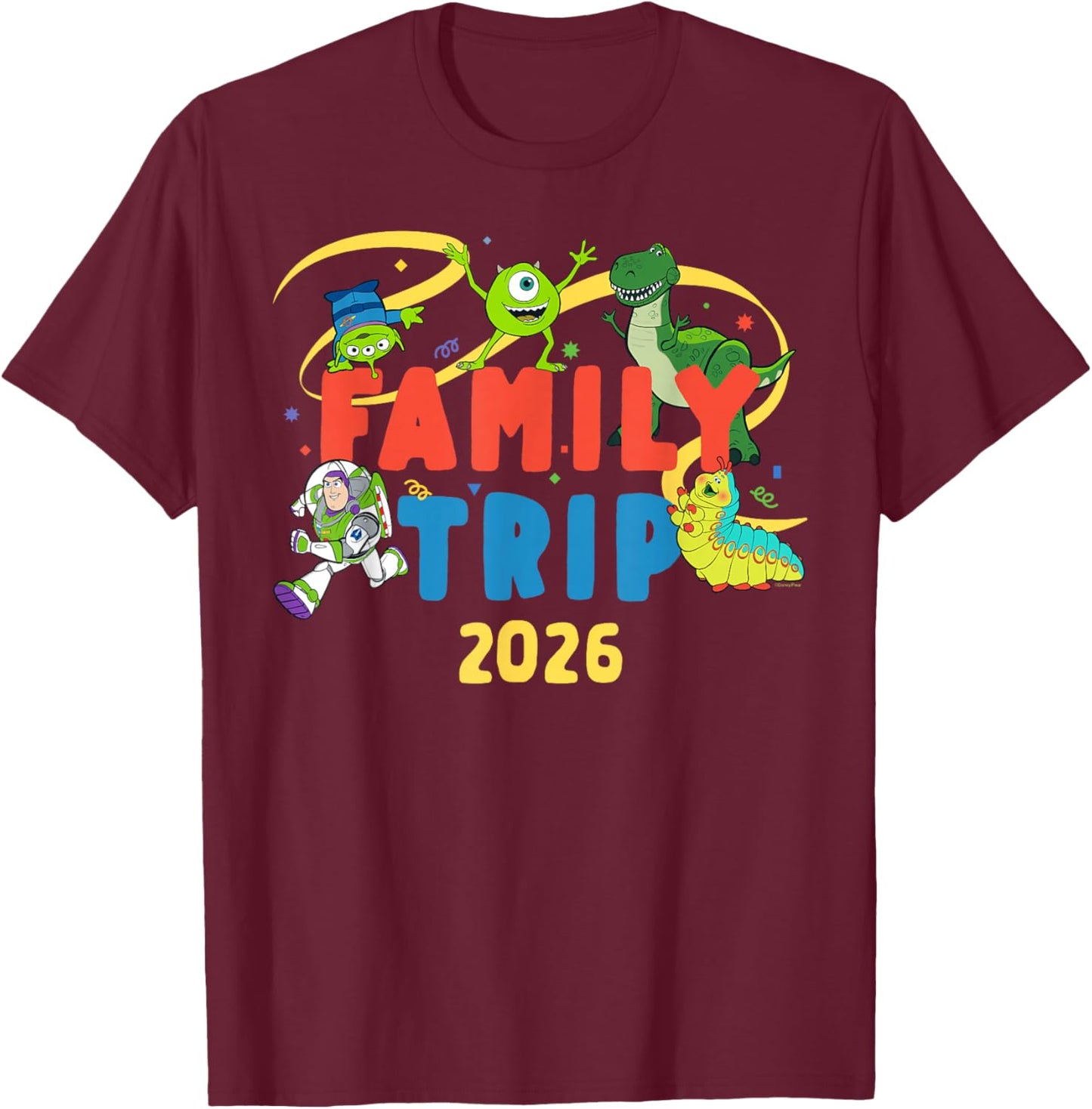 Disney and Pixar Characters Vacation Party Family Trip 2026 T-Shirt - T-Shirt | Maroon