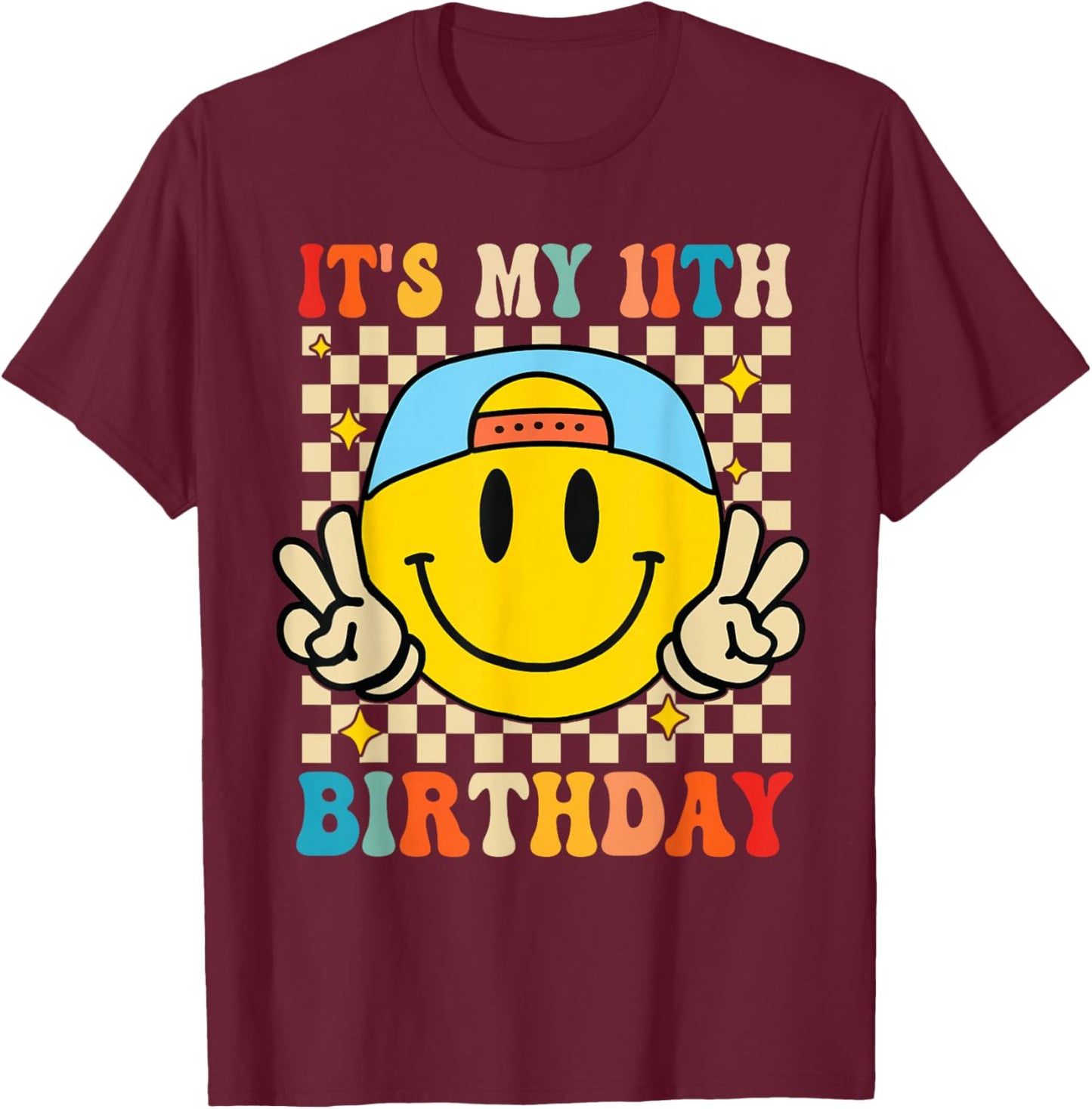 Its My 11th Birthday Smile face 11 Years Old Boys Girls T-Shirt - T-Shirt | Maroon