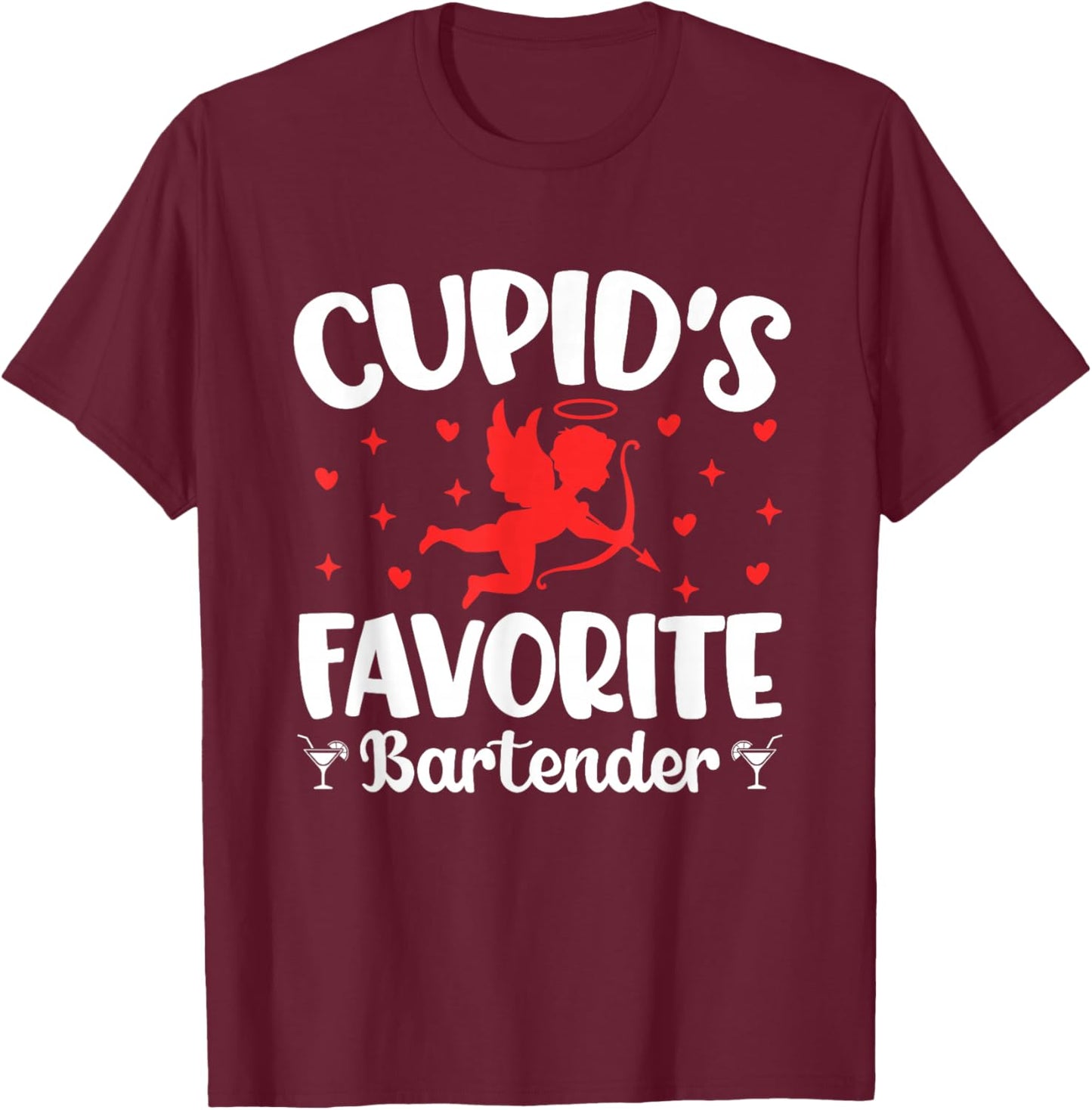 Cupid's Favorite Bartender Valentine’s Day Funny Bartending T-Shirt - T-Shirt | Maroon