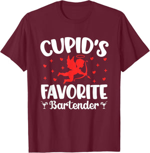Cupid's Favorite Bartender Valentine’s Day Funny Bartending T-Shirt - T-Shirt | Maroon