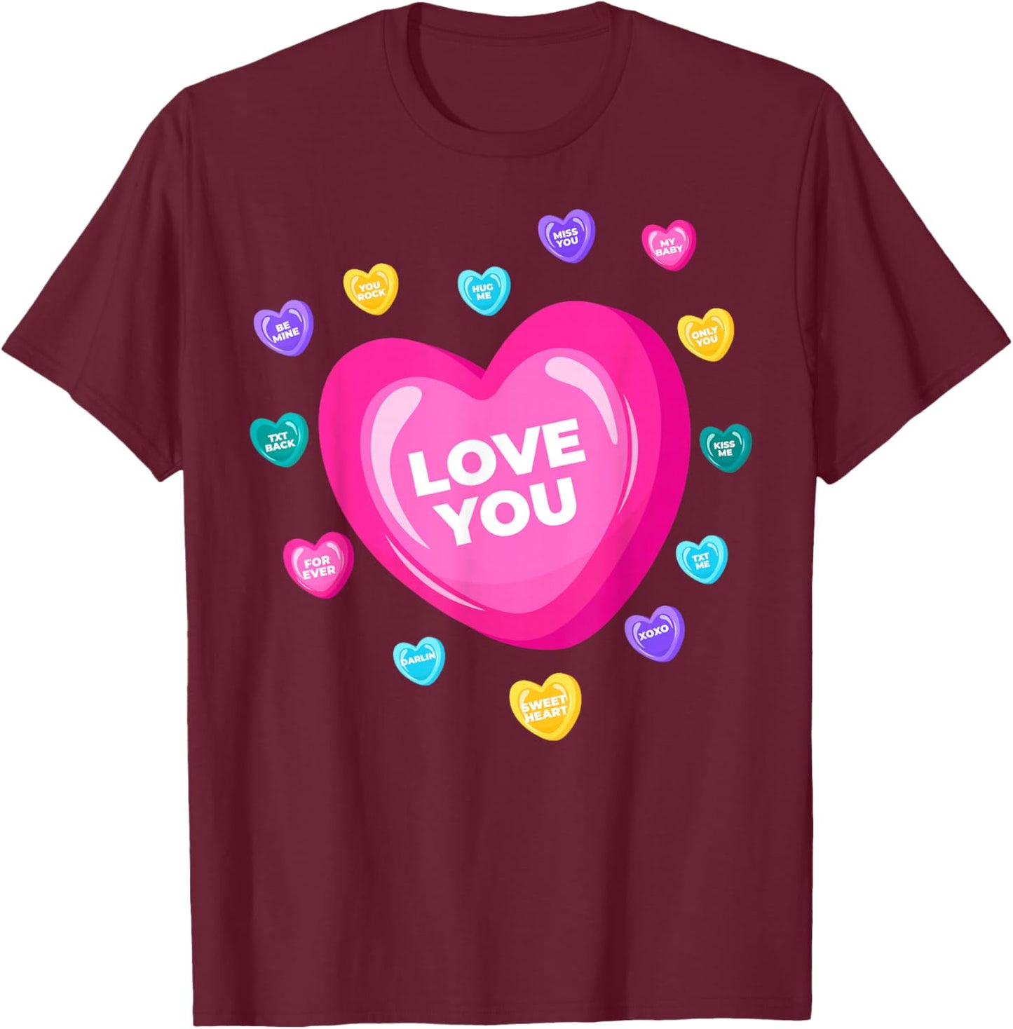 Cute Heart Candy Love Valentine Outfit Girl Women Kid T-Shirt - T-Shirt | Maroon