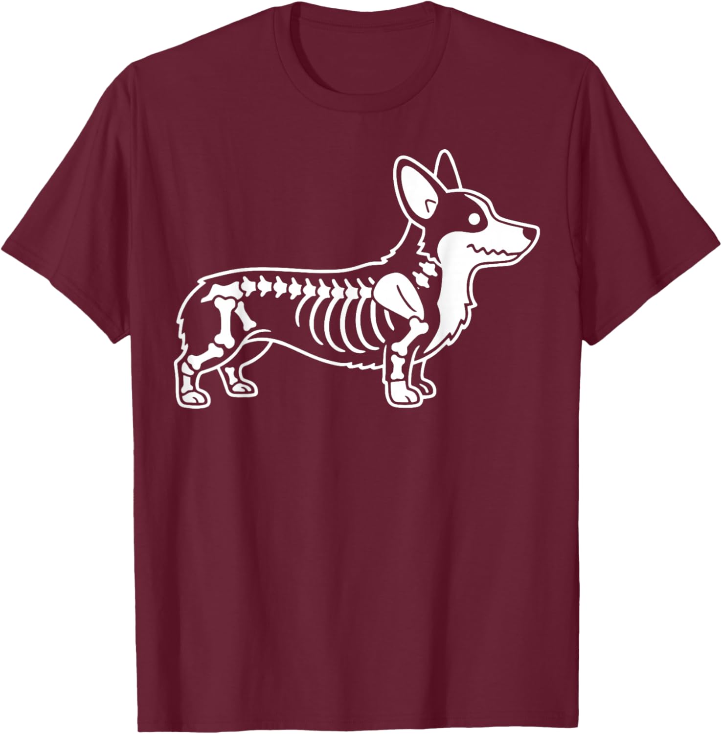 Corgi Skeleton Halloween T-Shirt - T-Shirt | Maroon