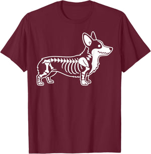 Corgi Skeleton Halloween T-Shirt - T-Shirt | Maroon