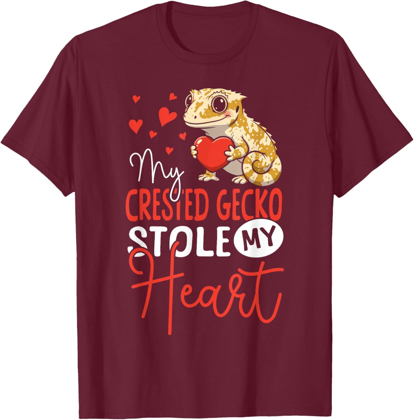 Crested Gecko Valentines Day My Crested Gecko Stole My Heart T-Shirt - T-Shirt | Maroon