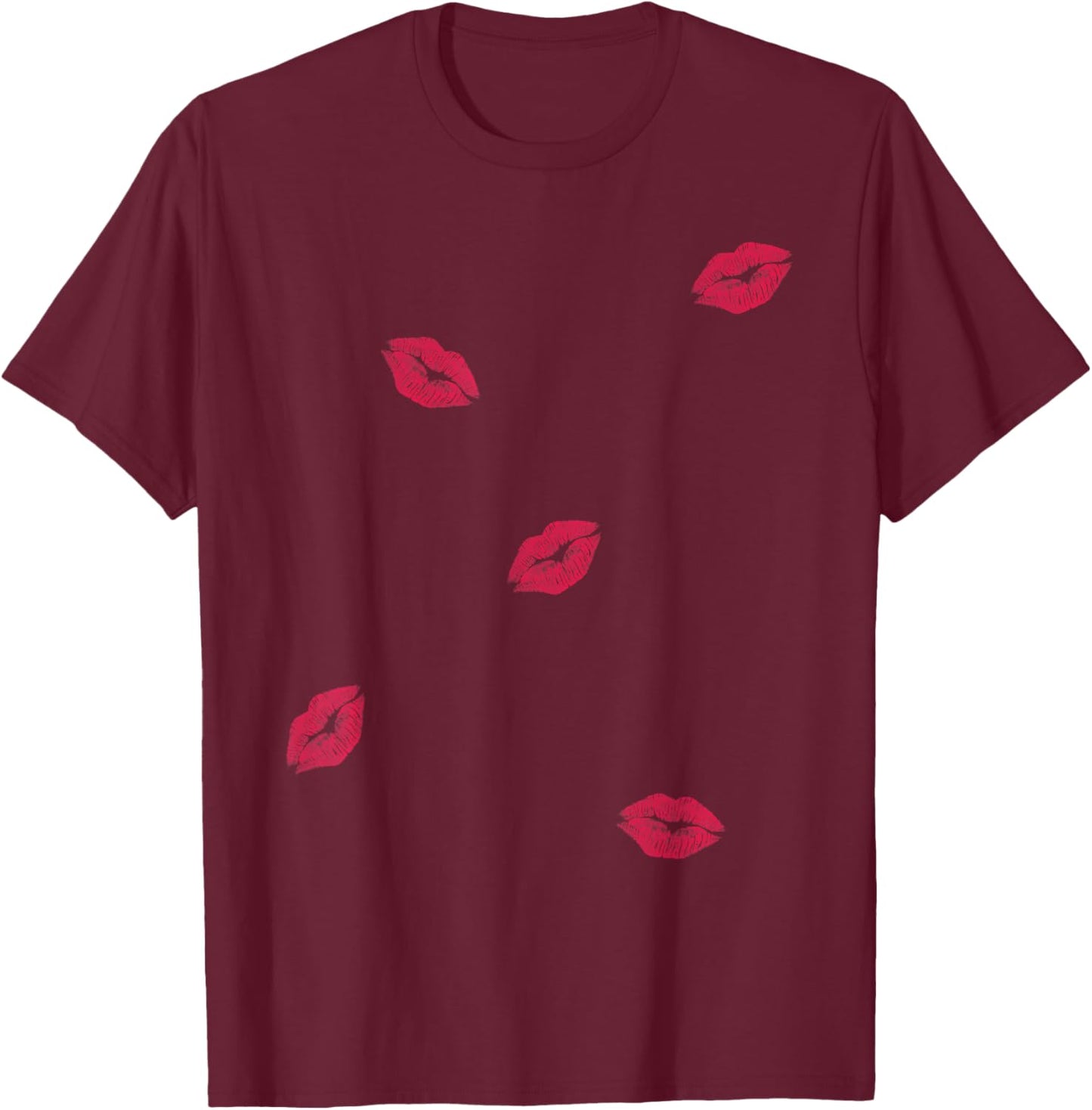 Lipstick Kiss Print Pattern Cute Valentine Pop Art Style T-Shirt - T-Shirt | Maroon