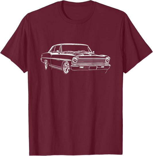 1966-1967 Nova SS Muscle Car Silhouette Pro Touring Nova SS T-Shirt - T-Shirt | Maroon