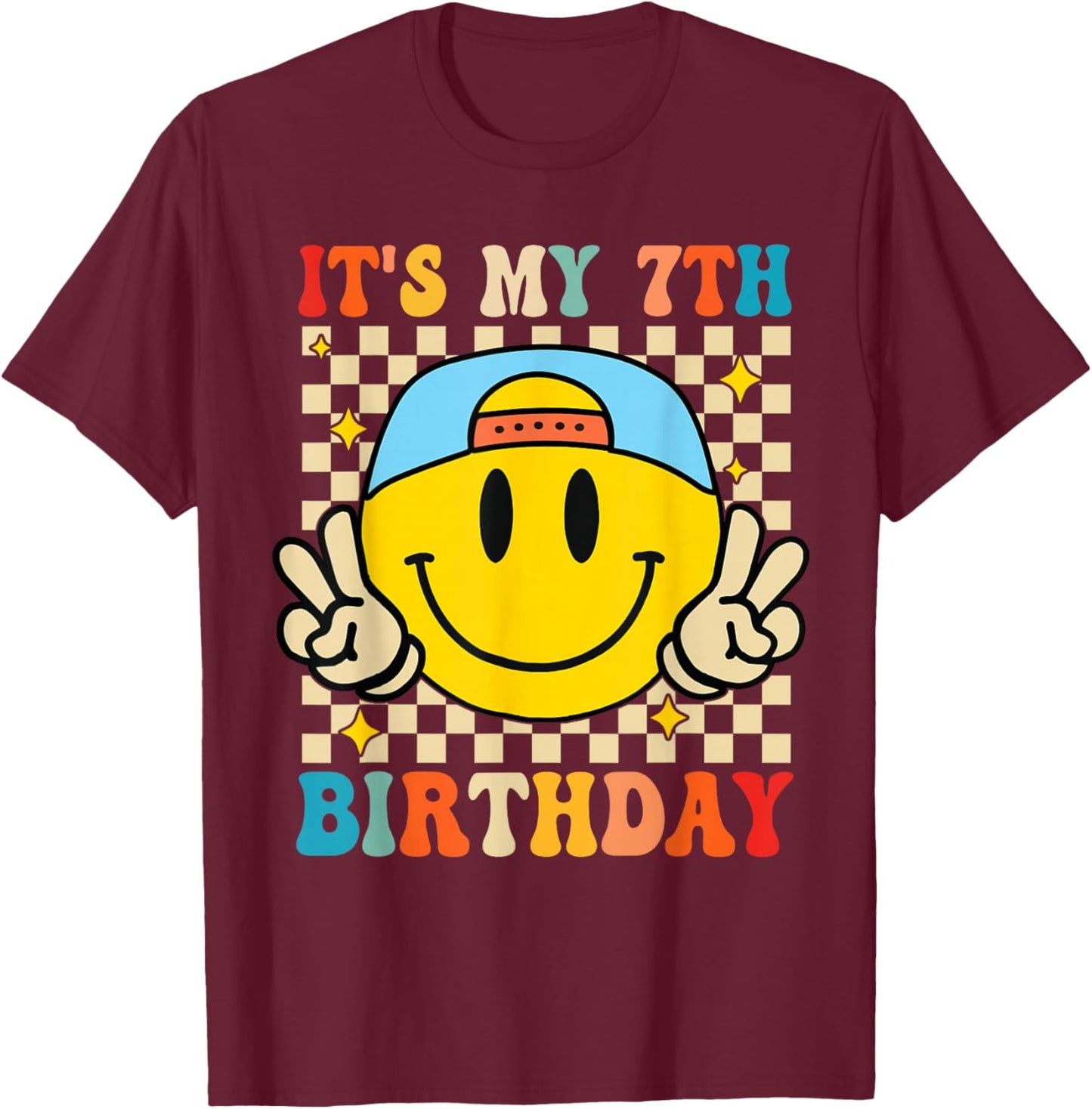 Its My 7th Birthday Smile face 7 Years Old Boys Girls T-Shirt - T-Shirt | Maroon