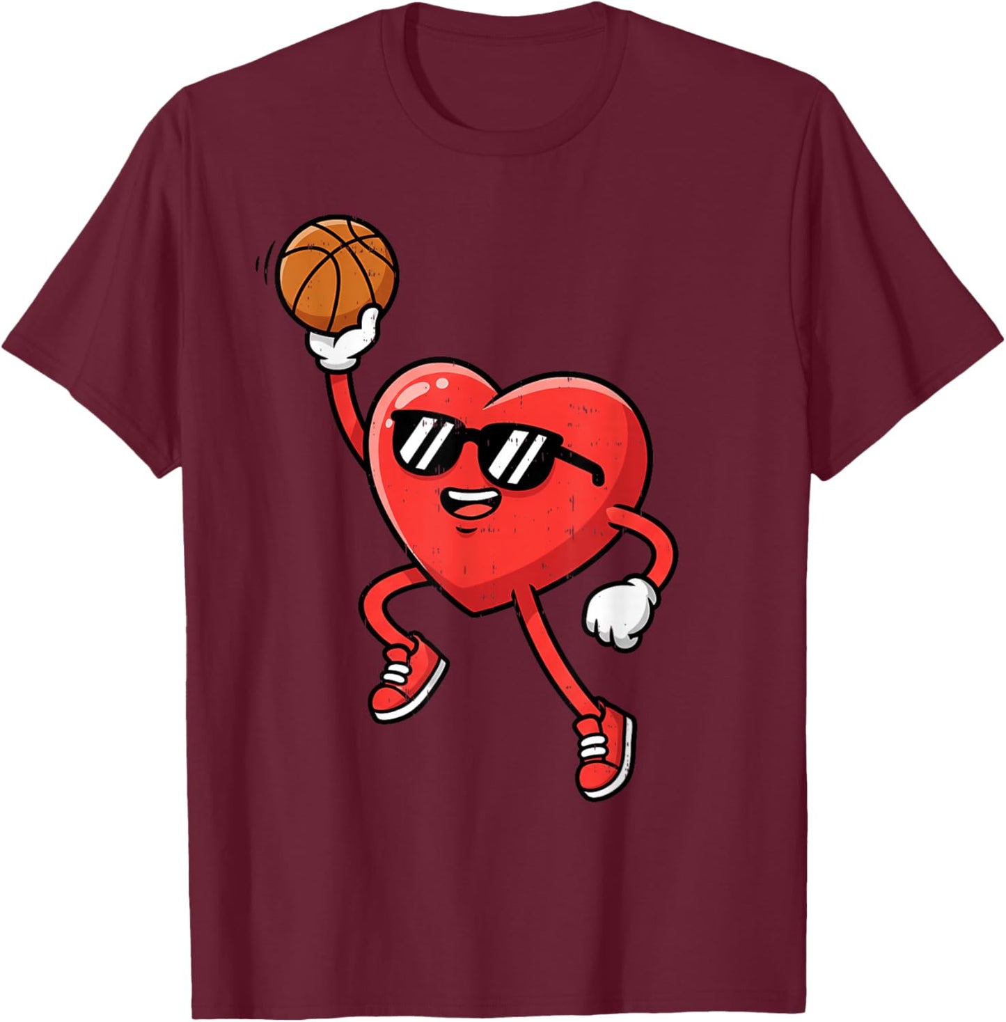 Heart Play Basketball Valentines Day for Teen Boys Girls Kid T-Shirt - T-Shirt | Maroon