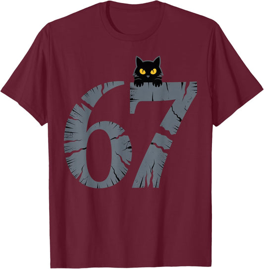 Black Cat Six Seven Meme Teacher 6 7 Halloween Costume T-Shirt - T-Shirt | Maroon