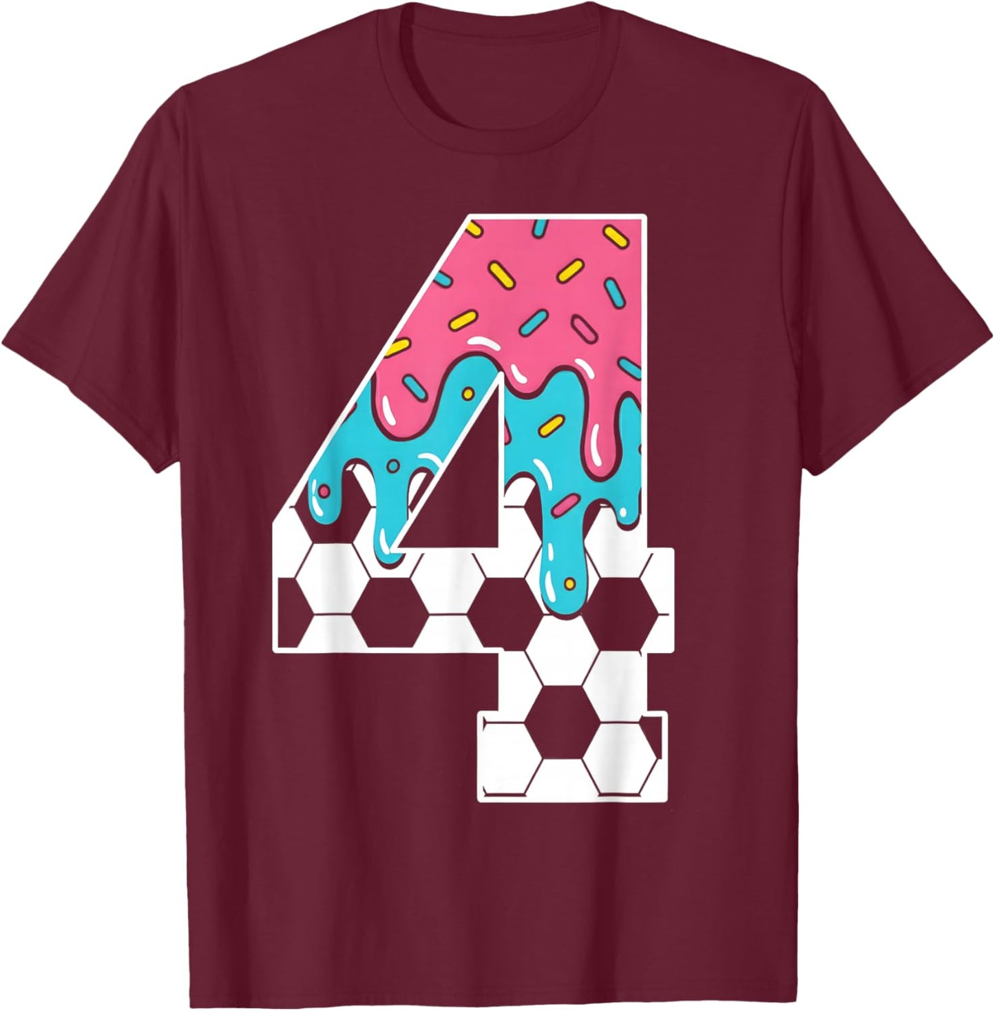 Soccer 4 Year Old Ice Cream Drip Youth 4th Birthday Boy 4 T-Shirt - T-Shirt | Maroon