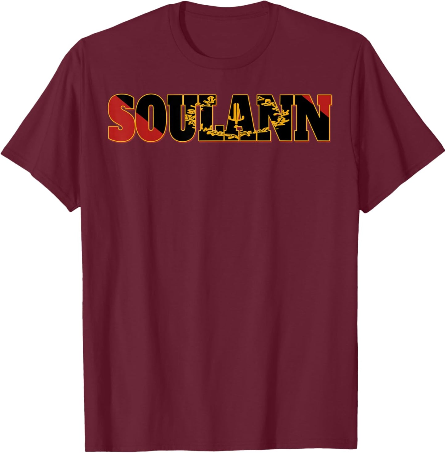 SOULANN Flag Emblem Power Soul Black American Heritage Art T-Shirt - T-Shirt | Maroon