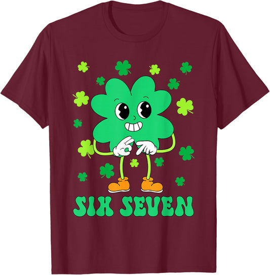 67 Meme Six Seven Shamrock St Patrick’s Day Boys Girls Kids T-Shirt - T-Shirt | Maroon