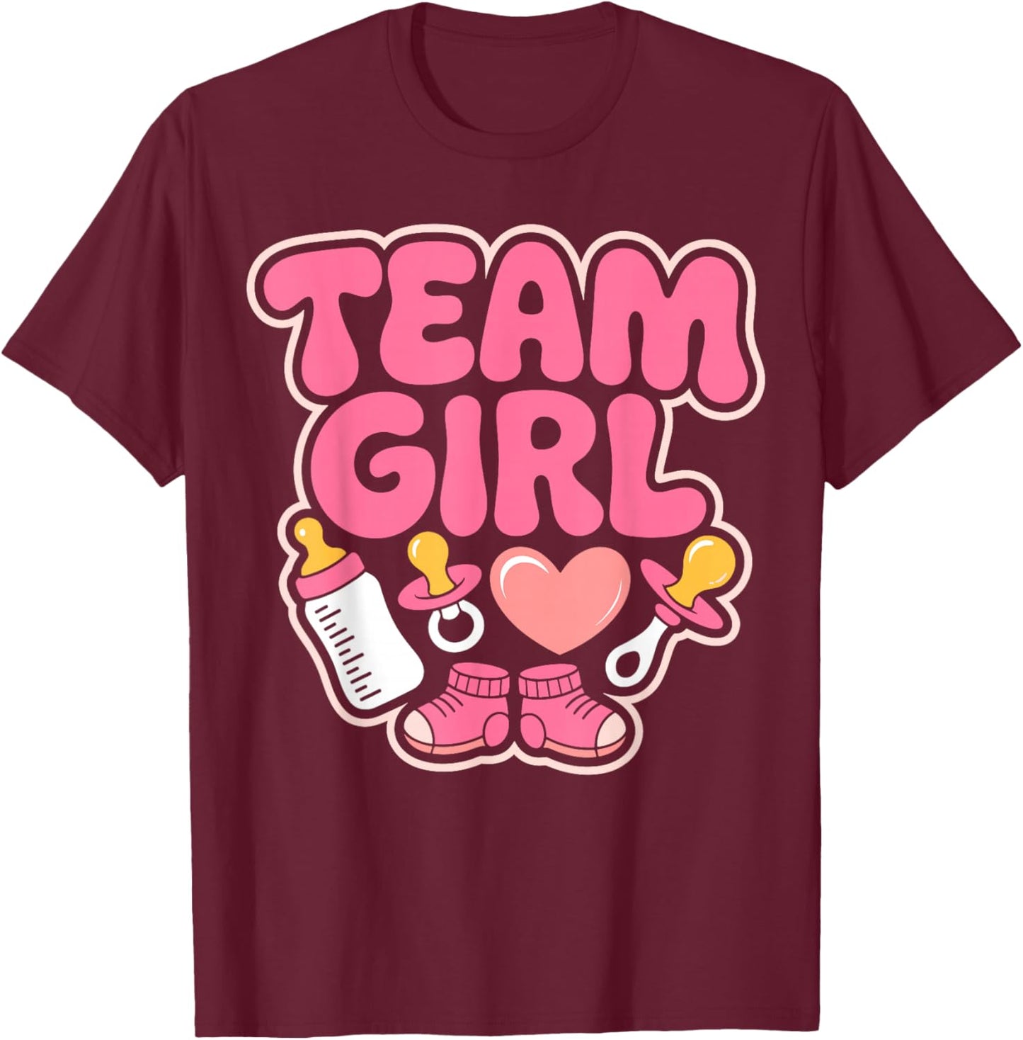 Gender Reveal Party Team Girl Announcement T-Shirt - T-Shirt | Maroon