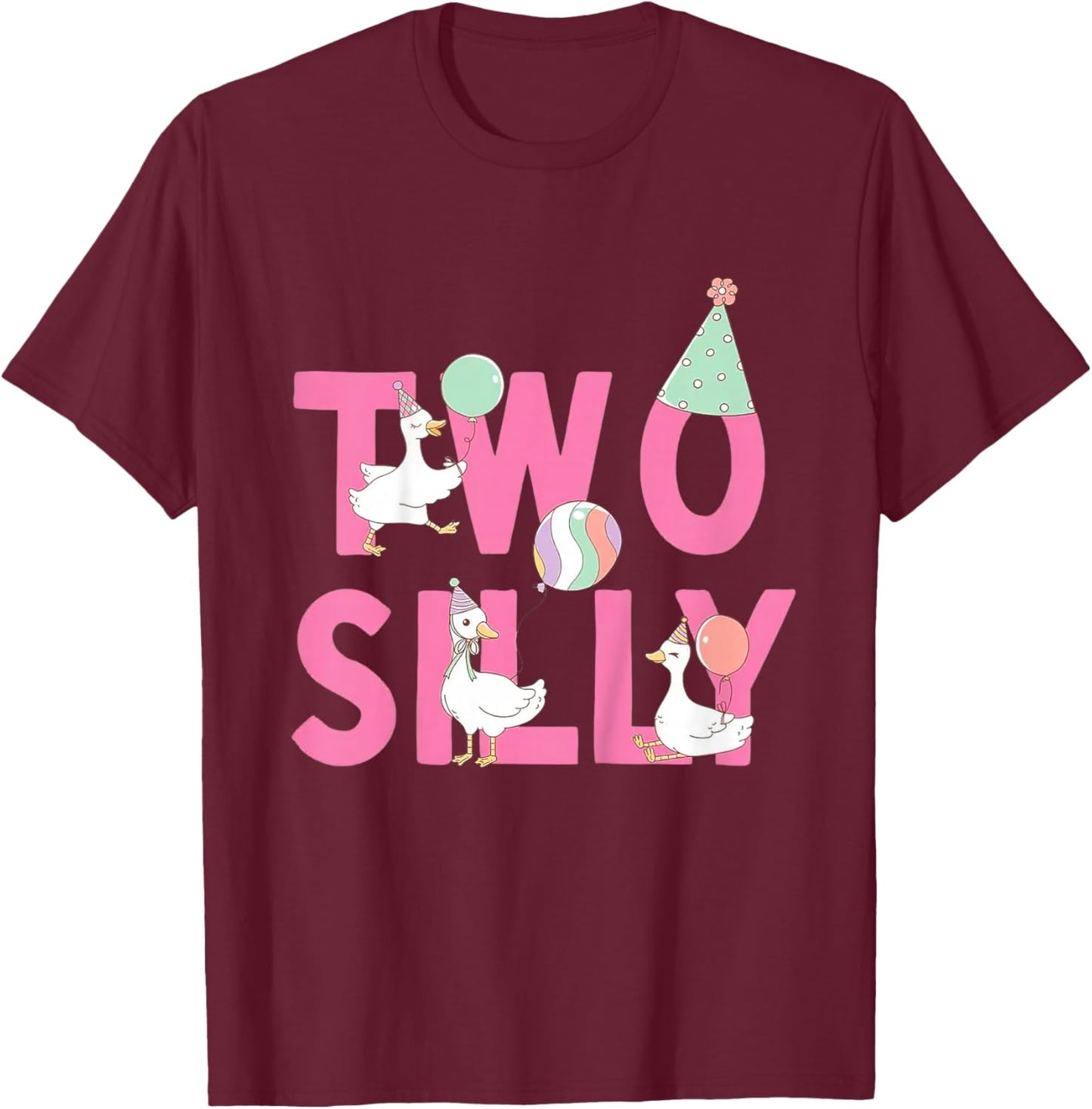 Two Silly Goose 2nd Birthday Girl Boy Goose 2 Year Old Bday T-Shirt - T-Shirt | Maroon