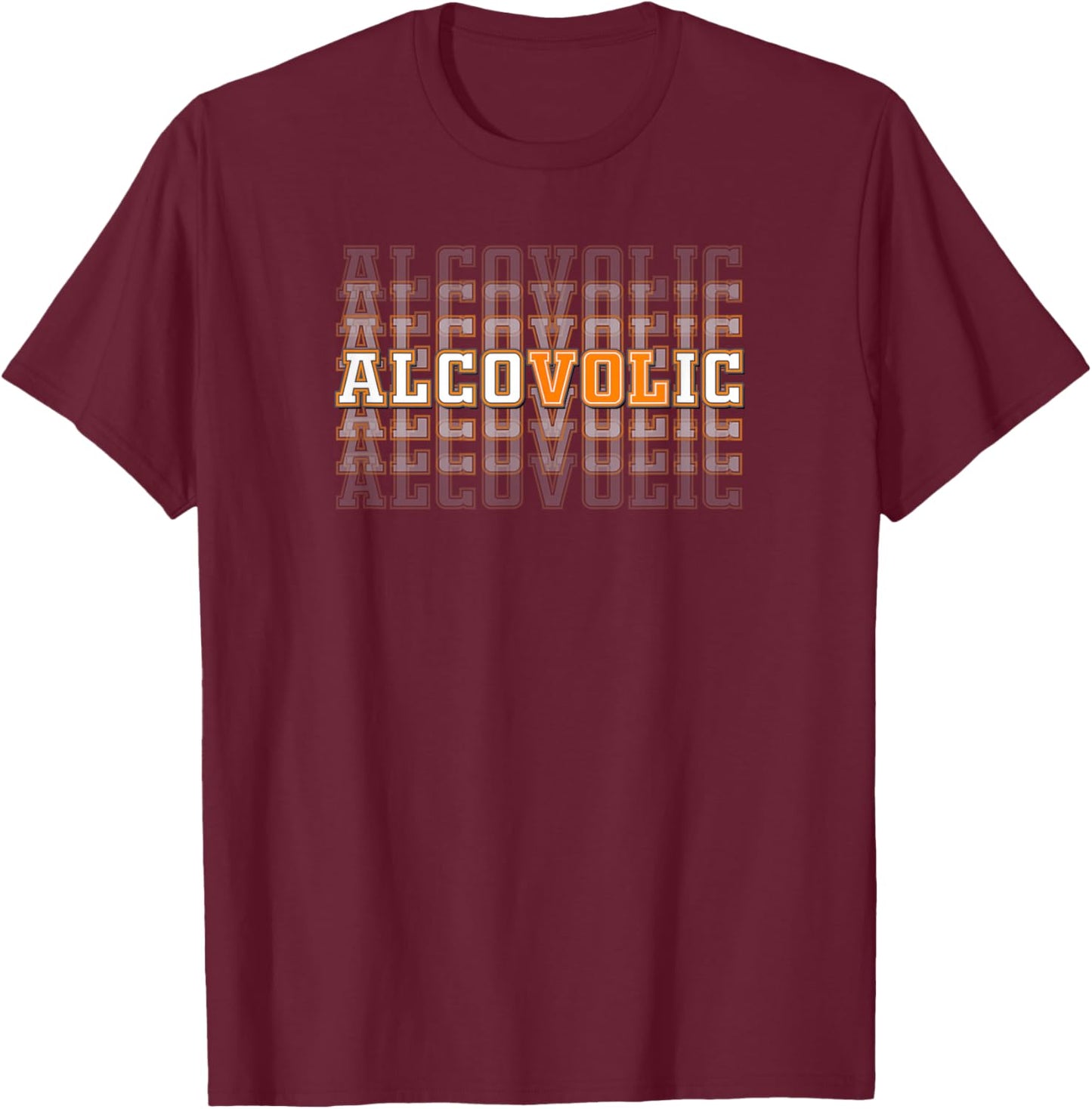 Alcovolic Orange & White Retro Varsity Drinking Pun T-Shirt - T-Shirt | Maroon