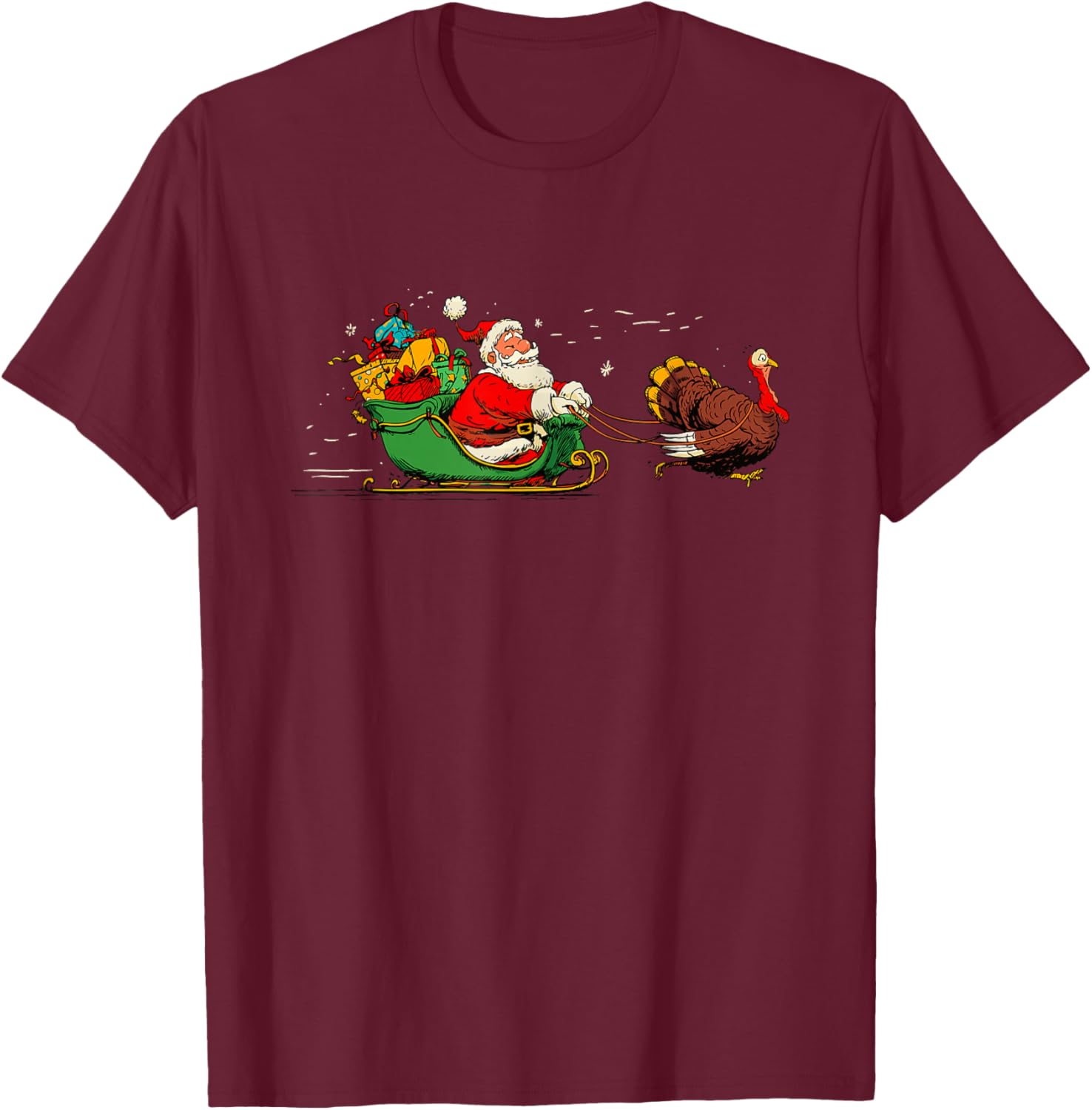 Funny Santa Claus with Thanksgiving Turkey Costume T-Shirt - T-Shirt | Maroon