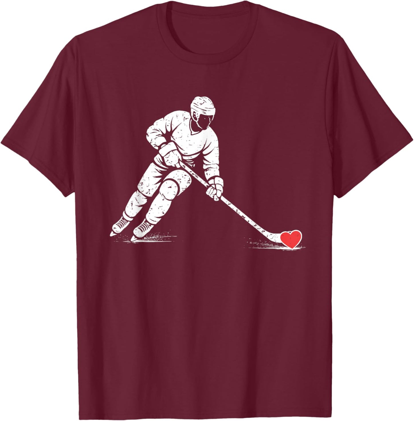 Valentines Day Ice Hockey Silhouette Heart Love Men Boys T-Shirt - T-Shirt | Maroon
