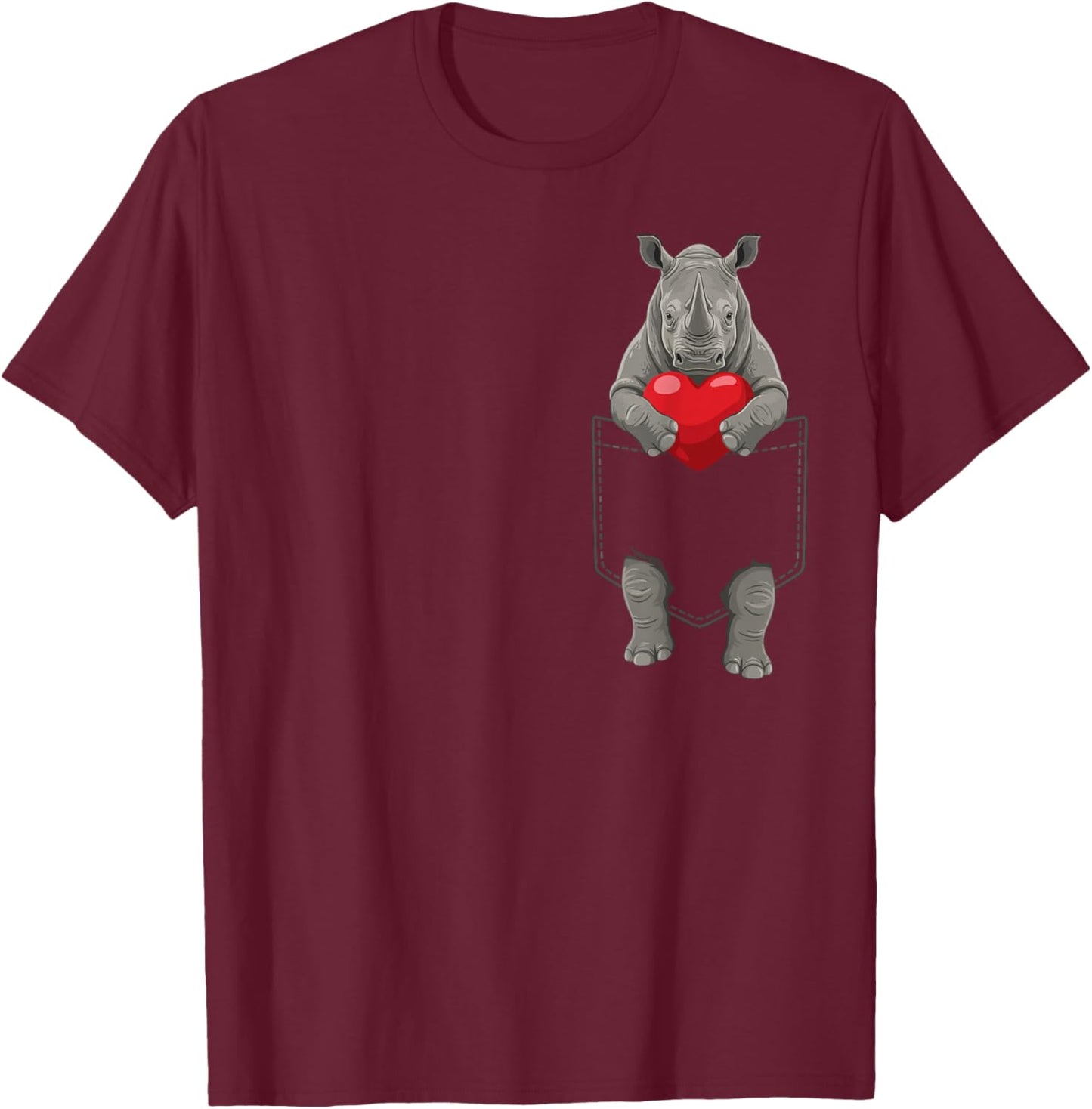 Cute Rhinoceros in Pocket Rhino Lover Valentines T-Shirt - T-Shirt | Maroon