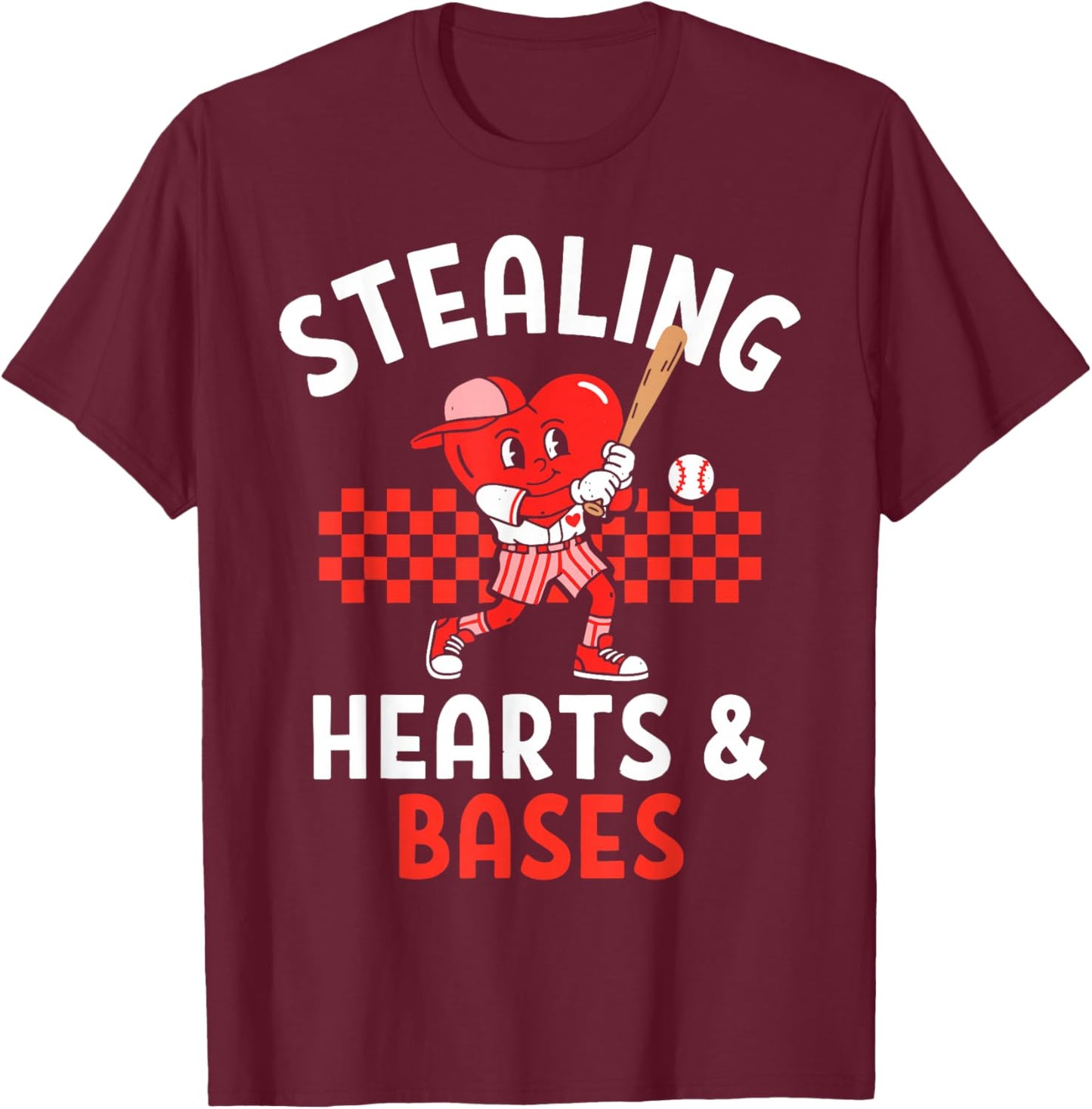 Boys Baseball Valentines Day Stealing Hearts Valentine Kids T-Shirt - T-Shirt | Maroon