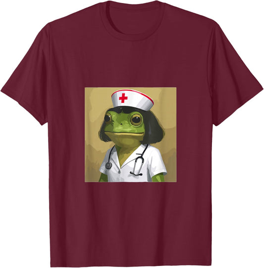 Funny Frog Bob Haircut Meme Funny Nurse T-Shirt - T-Shirt | Maroon