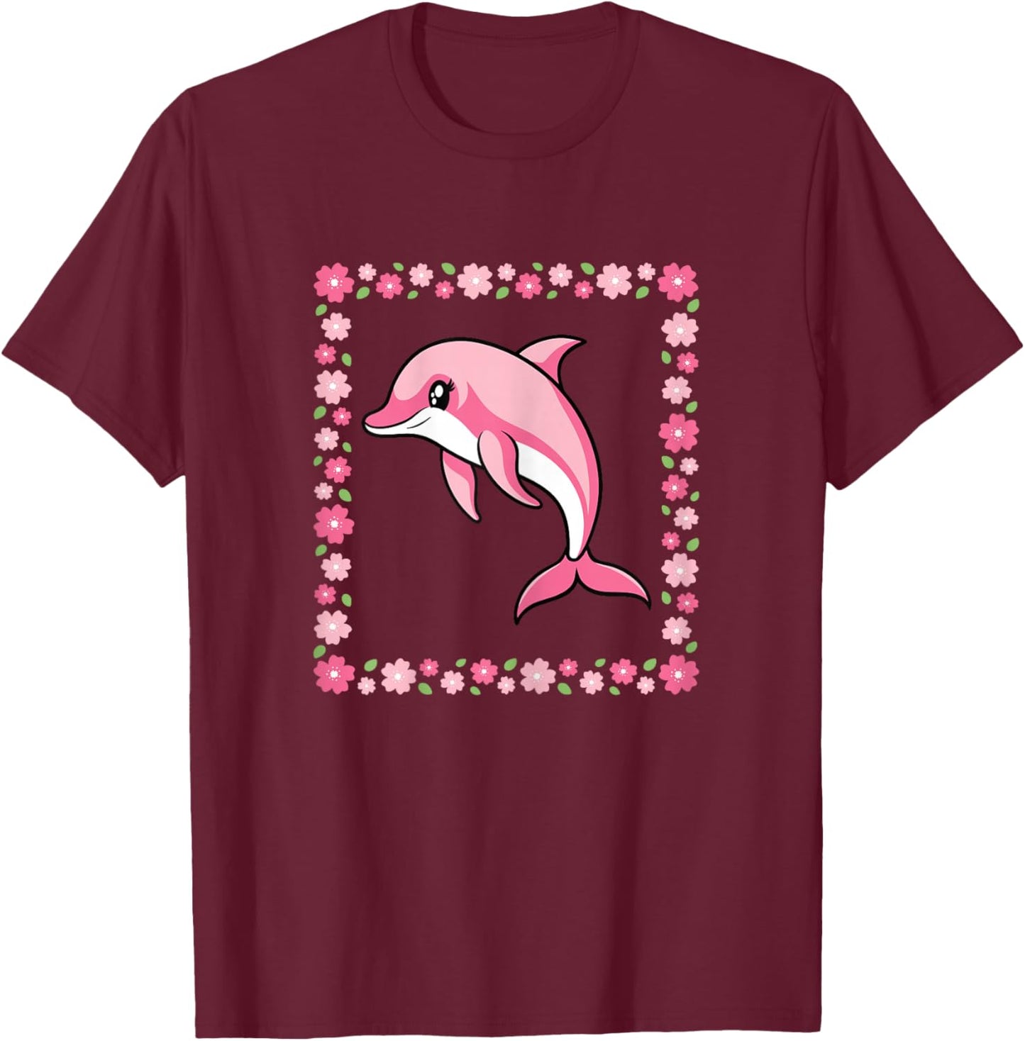 Cute Dolphin Pink Kawaii Animal Women Girls Kids T-Shirt - T-Shirt | Maroon