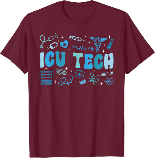 Groovy ICU Tech ICU Technician Intensive Care Technician T-Shirt - T-Shirt | Maroon