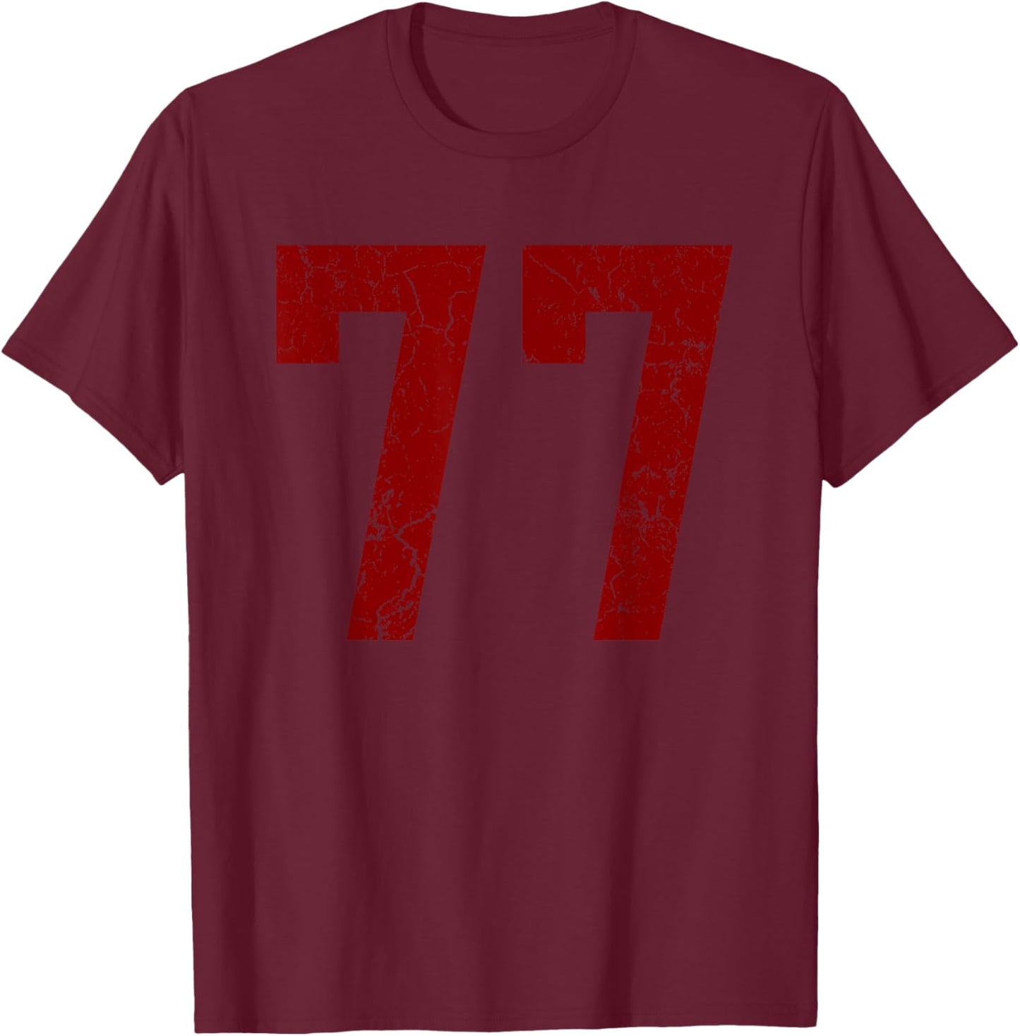 Distressed Maroon Number 77 Jersey Player Uniform #77 T-Shirt - T-Shirt | Maroon