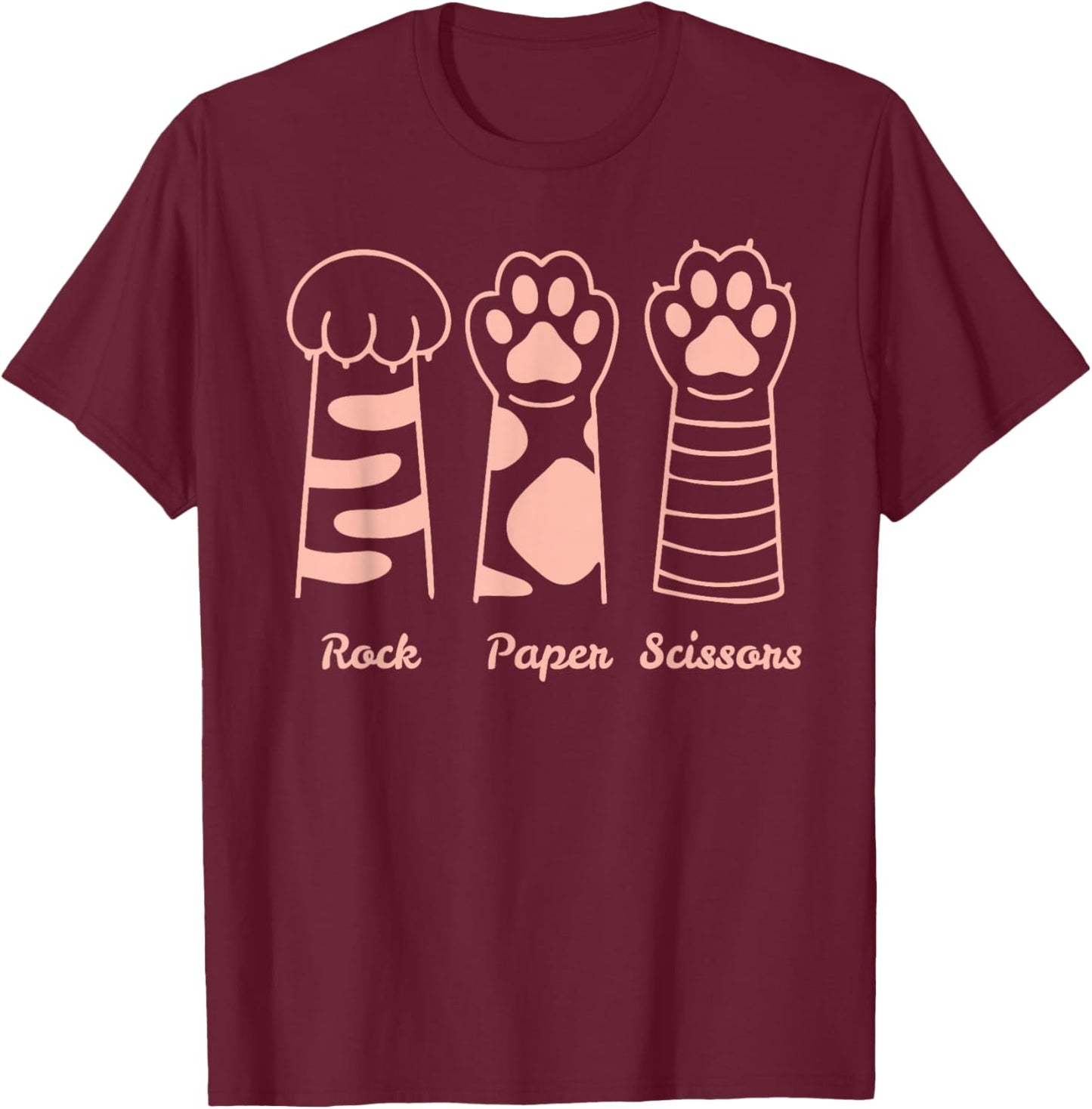 Funny Cat Paw Rock Paper Scissors T-Shirt - T-Shirt | Maroon