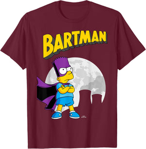 The Simpsons Bartman in Front of Moon & Power Plant Outline T-Shirt - T-Shirt | Maroon