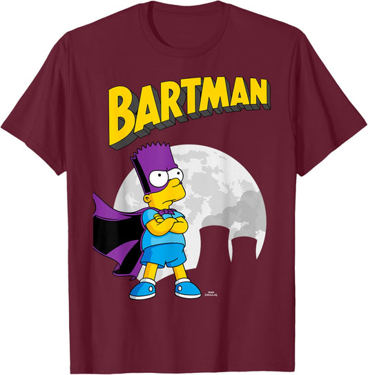 The Simpsons Bartman in Front of Moon & Power Plant Outline T-Shirt - T-Shirt | Maroon