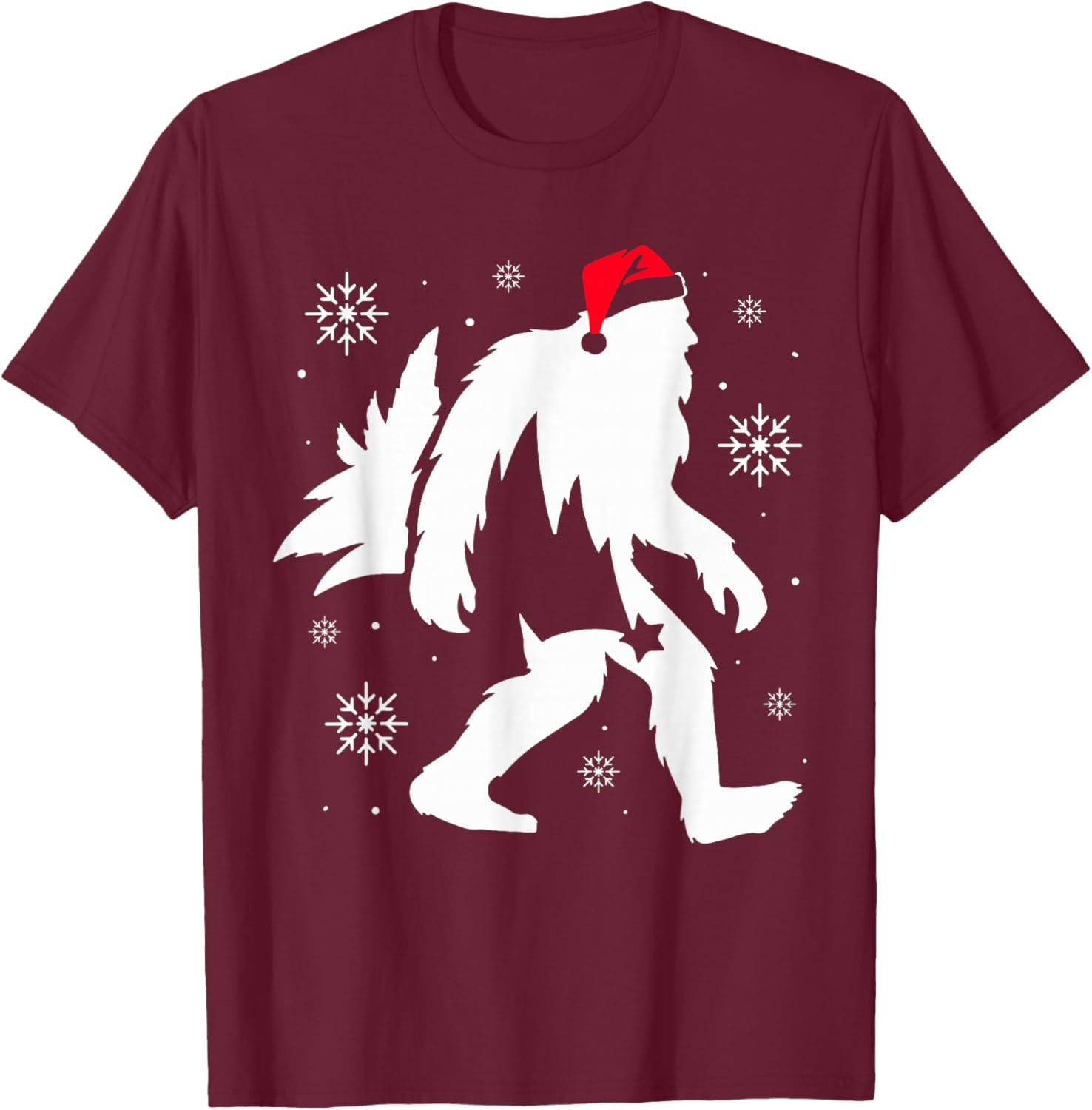 Santa Bigfoot Christmas Funny Sasquatch Christmas Tree Xmas T-Shirt - T-Shirt | Maroon