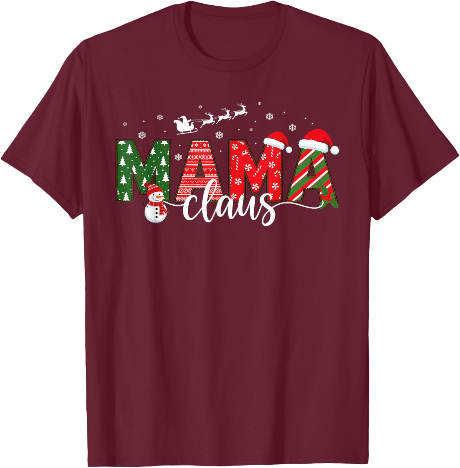 Mama Claus Christmas Matching Family Pajamas Mom Xmas Mother T-Shirt - T-Shirt | Maroon