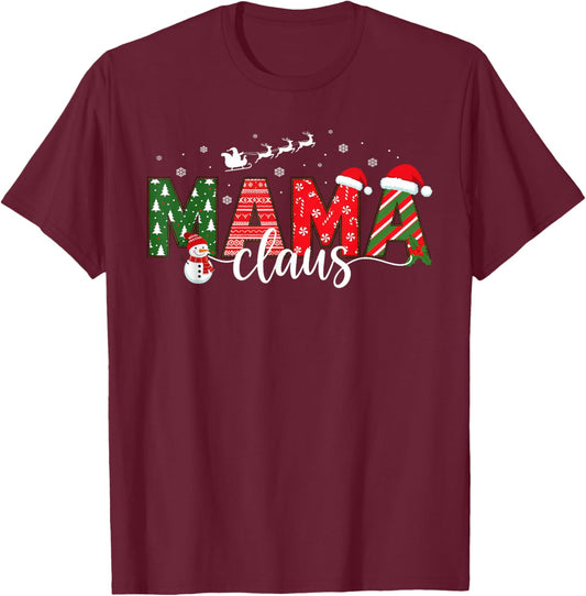 Mama Claus Christmas Matching Family Pajamas Mom Xmas Mother T-Shirt - T-Shirt | Maroon