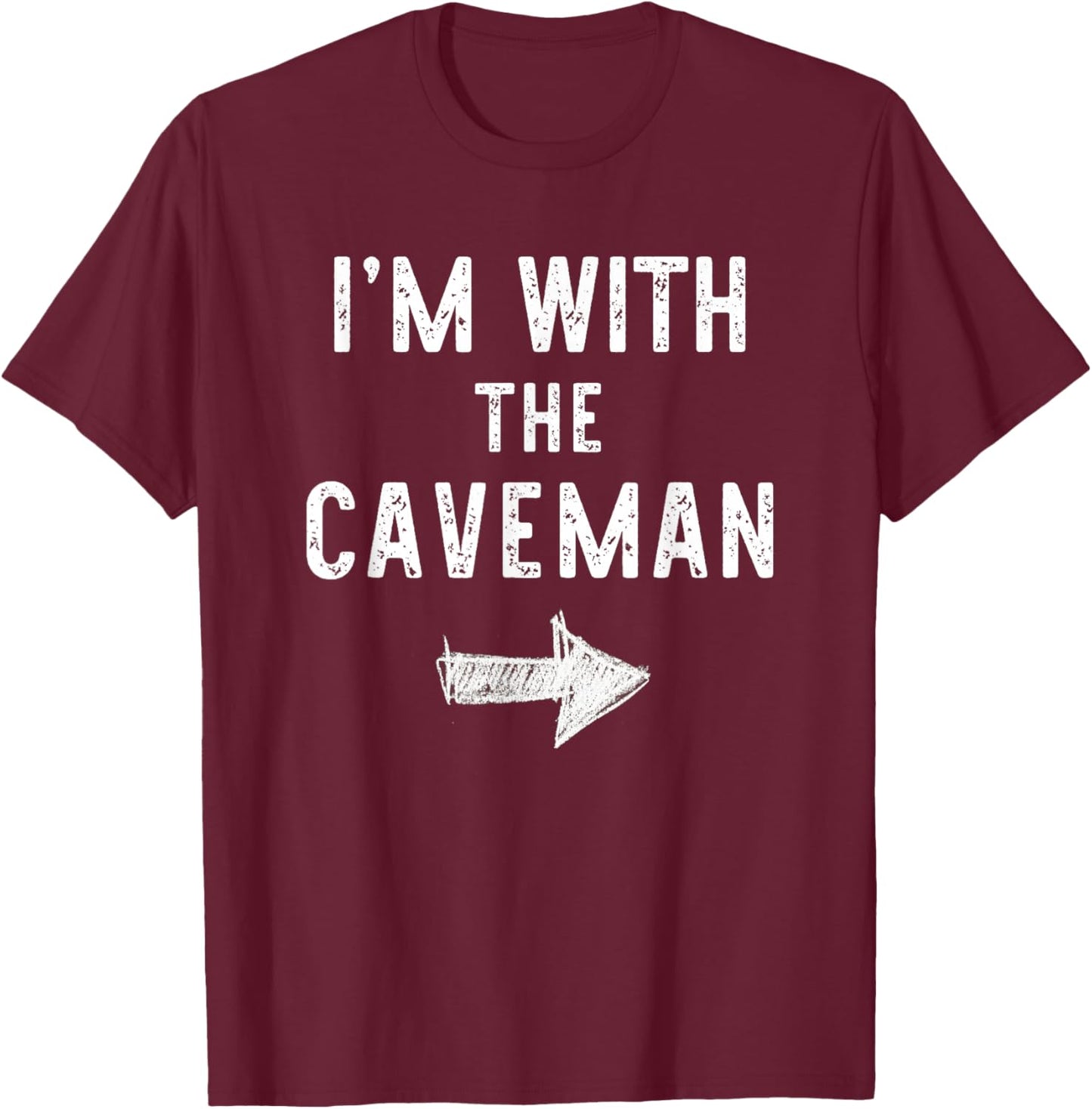 I’m with The Caveman Funny Halloween Couple Costume T-Shirt - T-Shirt | Maroon