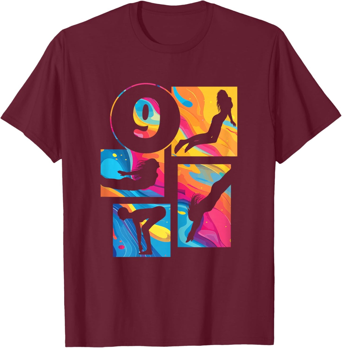 9th Birthday Swimmer Swimming 9 Year Old Girl T-Shirt - T-Shirt | Maroon