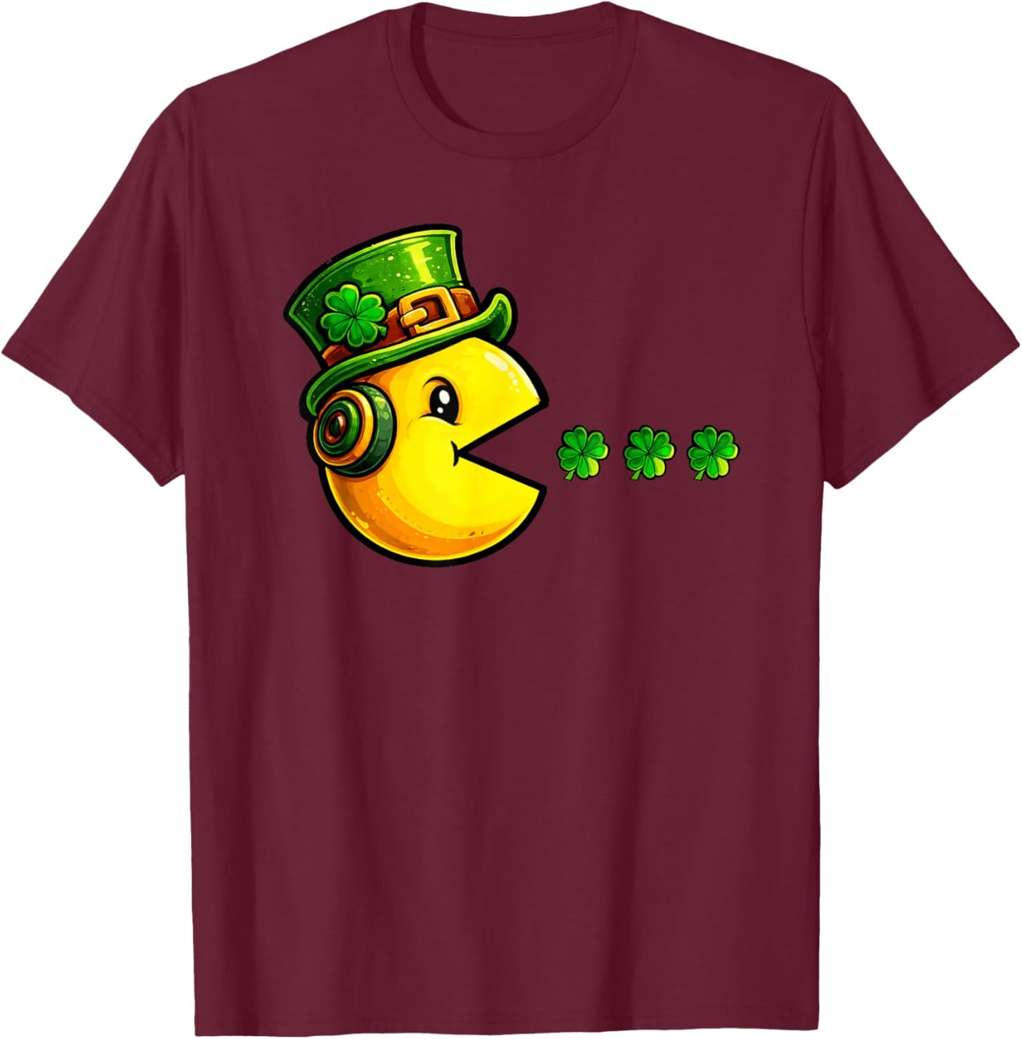 Leprechaun Eating Shamrock St Patricks Day Gamer Boys Kids T-Shirt - T-Shirt | Maroon