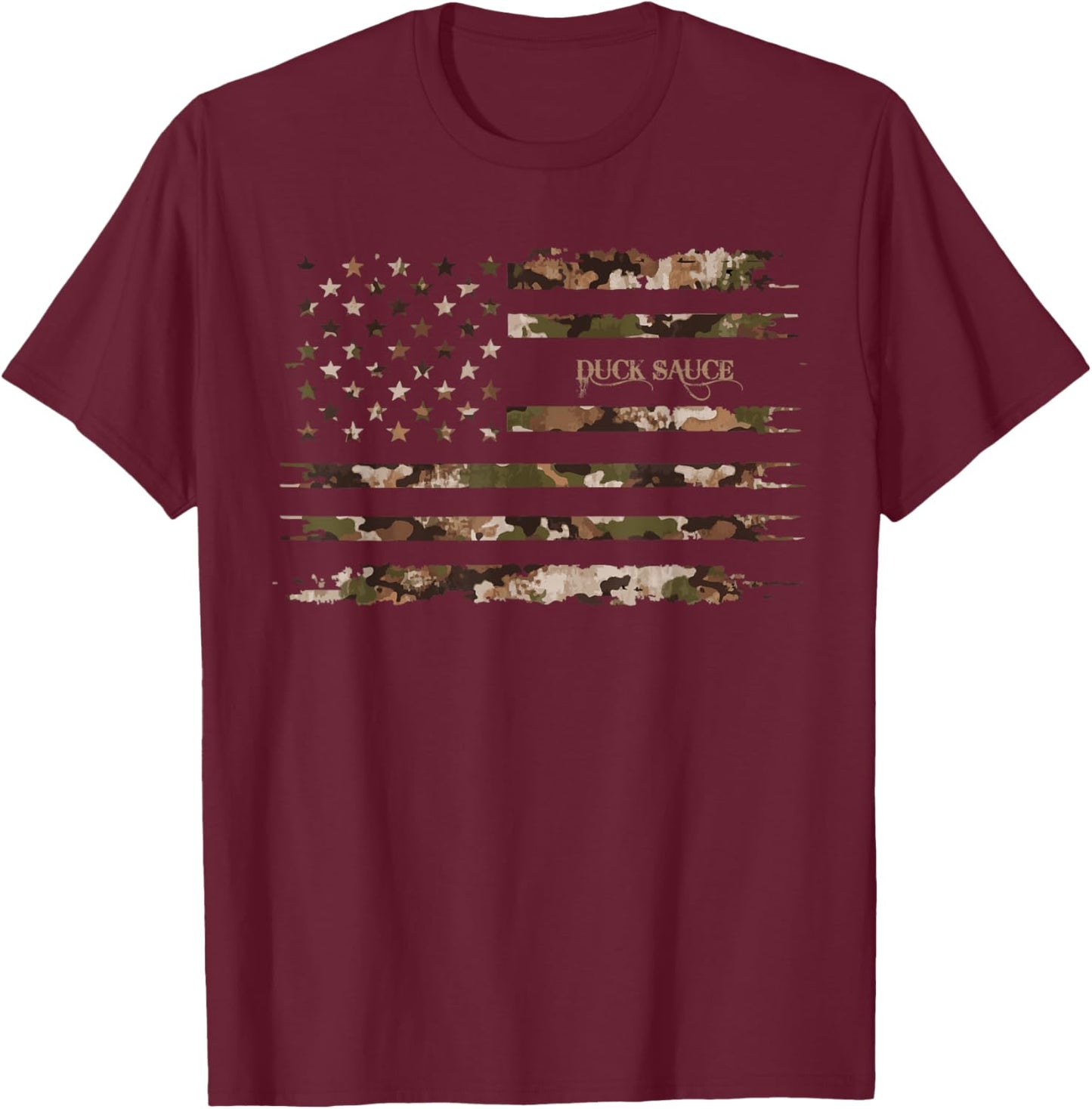 Duck Sauce Chinese Condiment Sweet Sauce Camo Distressed T-Shirt - T-Shirt | Maroon