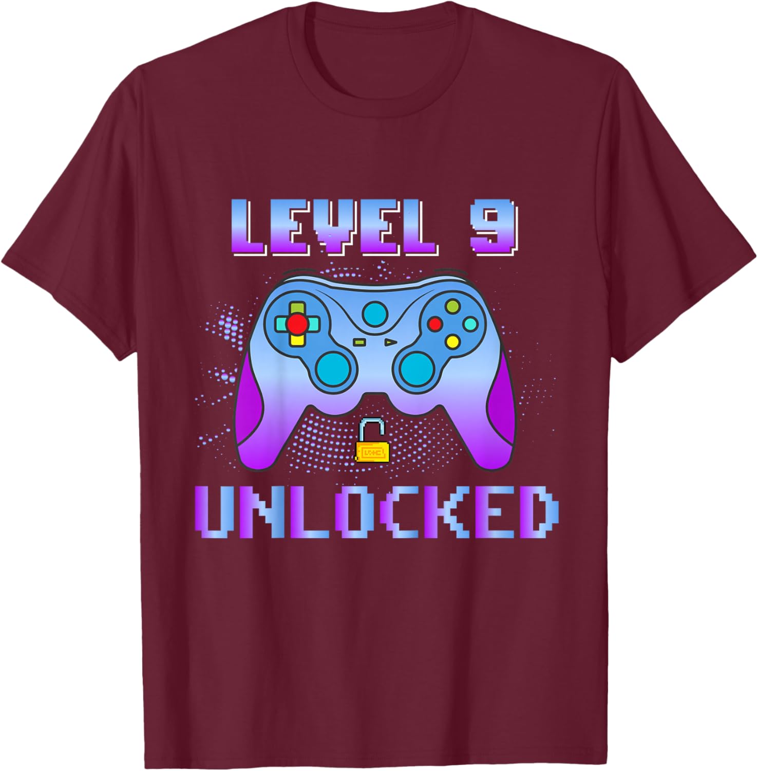 9 Year Old Birthday Gamer Level 9 Unlocked Gaming 9 Birthday T-Shirt - T-Shirt | Maroon